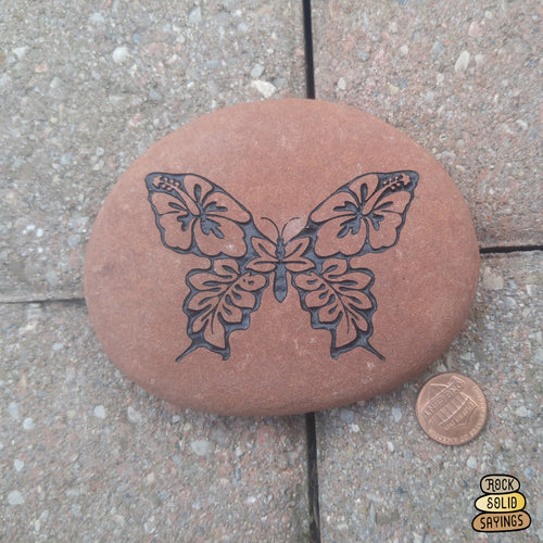 Butterfly Illustration Deeply Engraved Natural Stone