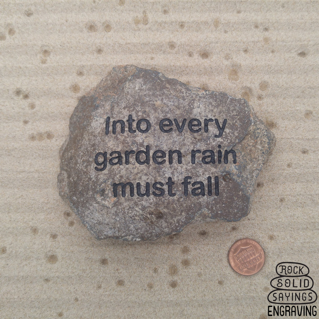 Into every garden rain must fall Inscribed Tumbled Earthenware Fragment