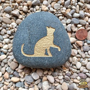 Cat Illustration Deeply Engraved Natural Stone